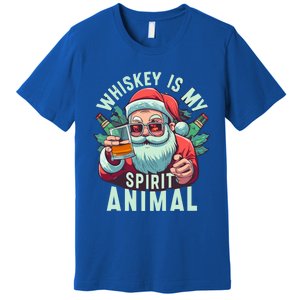 Whiskey Is My Spirit Animal Funny Santa Ing Christmas Funny Gift Premium T-Shirt