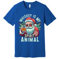 Whiskey Is My Spirit Animal Funny Santa Ing Christmas Funny Gift Premium T-Shirt