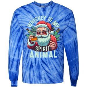 Whiskey Is My Spirit Animal Funny Santa Ing Christmas Funny Gift Tie-Dye Long Sleeve Shirt