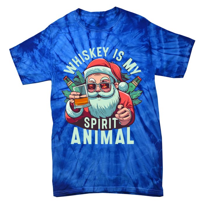 Whiskey Is My Spirit Animal Funny Santa Ing Christmas Funny Gift Tie-Dye T-Shirt