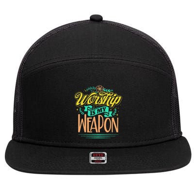 Worship Is My Weapon Christian 7 Panel Mesh Trucker Snapback Hat