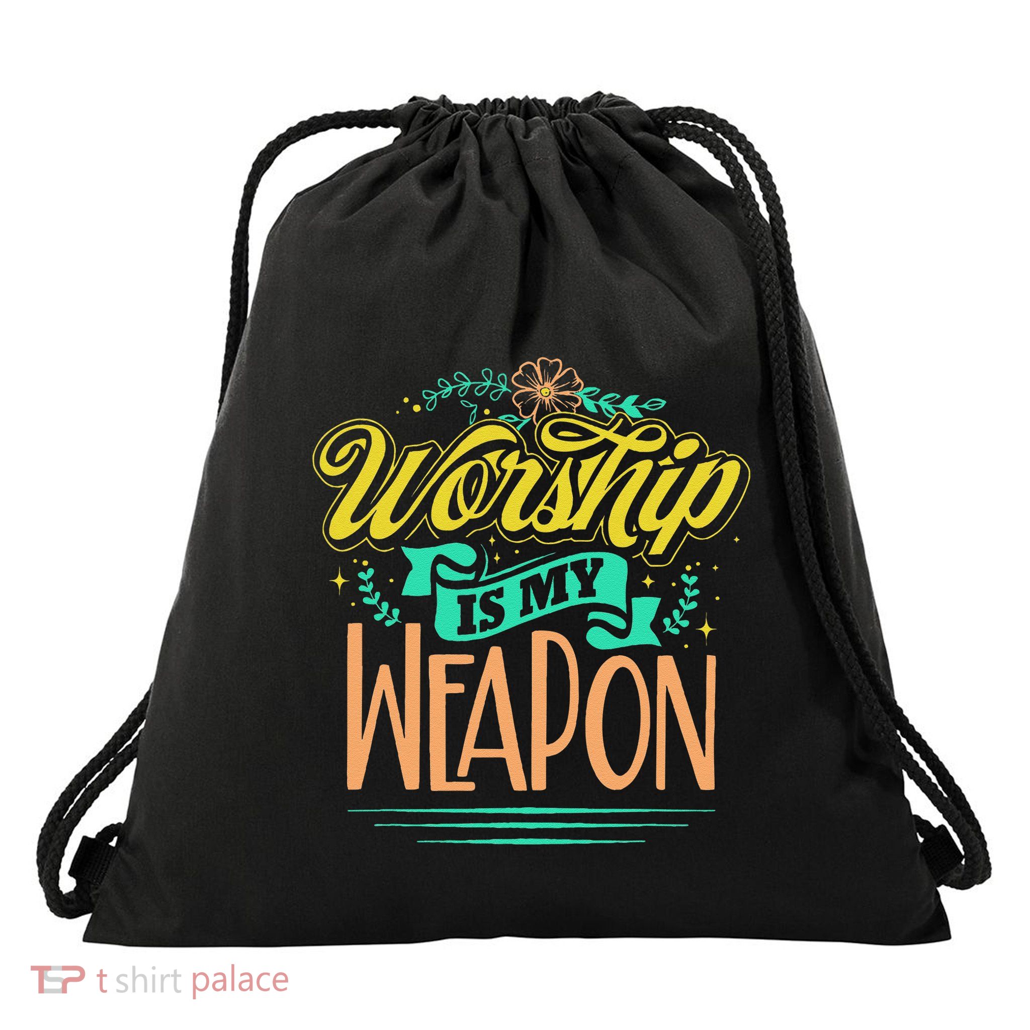 Worship Is My Weapon Christian Drawstring Bag