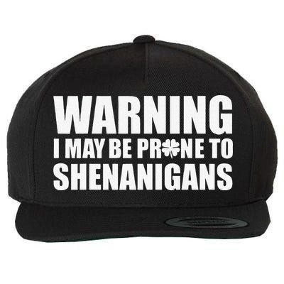Warning I May Be Prone To Shenanigans St Patrick Day Wool Snapback Cap