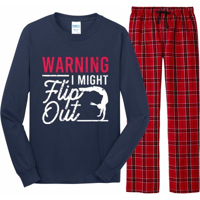 Warning I Might Flip Out Funny Gymnast Gymnastics Pun Outfit Long Sleeve Pajama Set