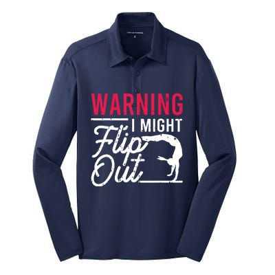 Warning I Might Flip Out Funny Gymnast Gymnastics Pun Outfit Silk Touch Performance Long Sleeve Polo