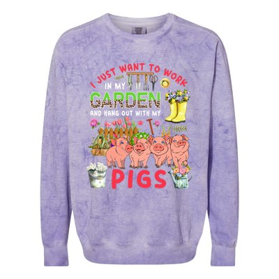 Work In My Garden And Hang Out With Pigs Three Pigs Floral Gift Colorblast Crewneck Sweatshirt