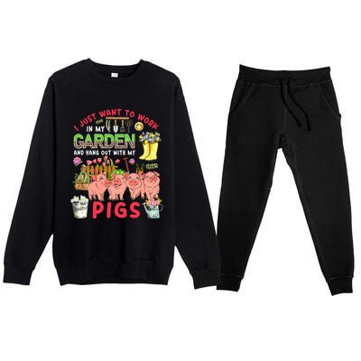 Work In My Garden And Hang Out With Pigs Three Pigs Floral Gift Premium Crewneck Sweatsuit Set