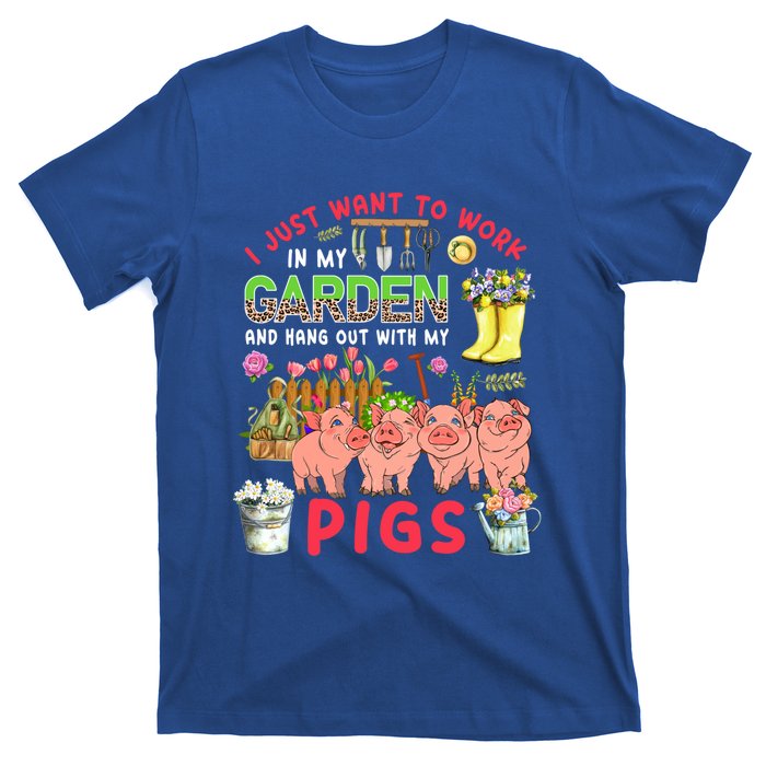 Work In My Garden And Hang Out With Pigs Three Pigs Floral Gift T-Shirt