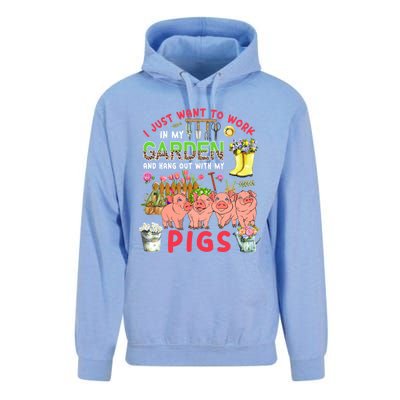 Work In My Garden And Hang Out With Pigs Three Pigs Floral Gift Unisex Surf Hoodie