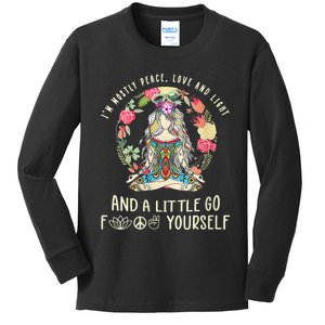 Wo I'm Mostly Peace Love And Light Funny Yoga Hippie Girl Wo V-Neck Kids Long Sleeve Shirt