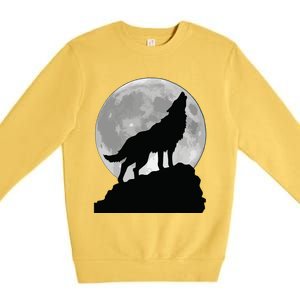 Wolf In Moon Light T Cool Full Dog Pup Howling Premium Crewneck Sweatshirt