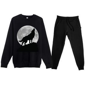 Wolf In Moon Light T Cool Full Dog Pup Howling Premium Crewneck Sweatsuit Set