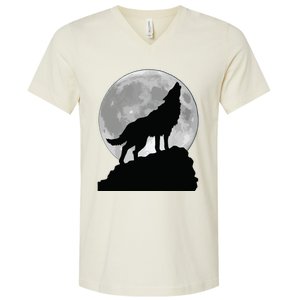 Wolf In Moon Light T Cool Full Dog Pup Howling V-Neck T-Shirt