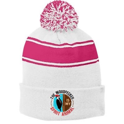 Woodpecker Is My Spirit Animal Bird Watcher Nerd Birder Stripe Pom Pom Beanie