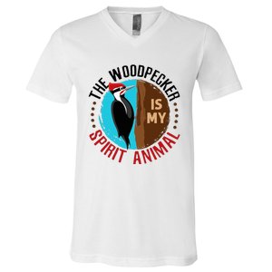 Woodpecker Is My Spirit Animal Bird Watcher Nerd Birder V-Neck T-Shirt