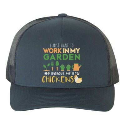 Work In My Garden Hangout With My Chickens Gardening Yupoong Adult 5-Panel Trucker Hat