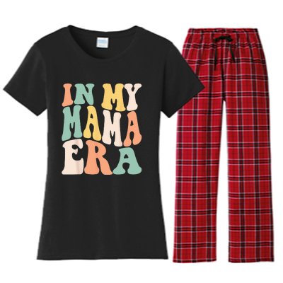 Women In My Mama Era Lover Groovy Retro Mom Mothers Day Women's Flannel Pajama Set