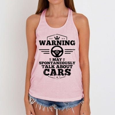 Warning I May Spontaneously Talk Cars Women's Knotted Racerback Tank