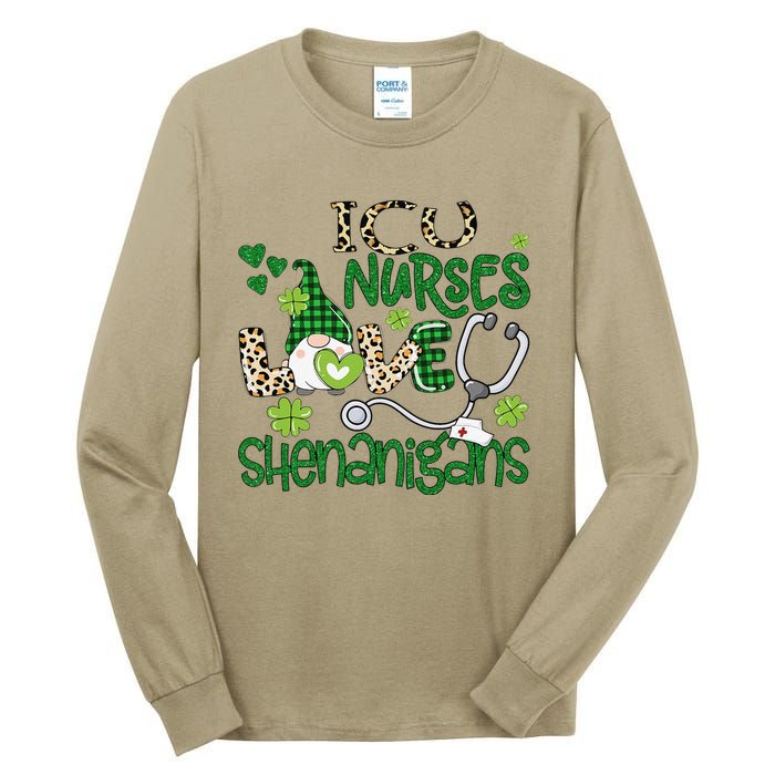 Womens ICU Nurses Love Shenanigans St Patricks Day Gnome Leopard Tall Long Sleeve T-Shirt