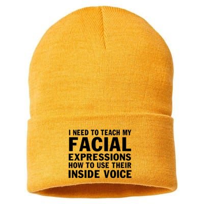 Womens I Need To Teach My Facial Expressions How To Use Their Voice Sustainable Knit Beanie