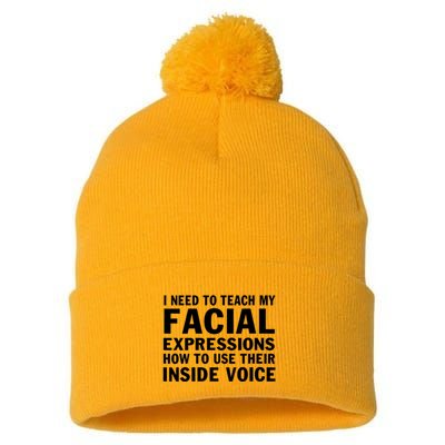 Womens I Need To Teach My Facial Expressions How To Use Their Voice Pom Pom 12in Knit Beanie