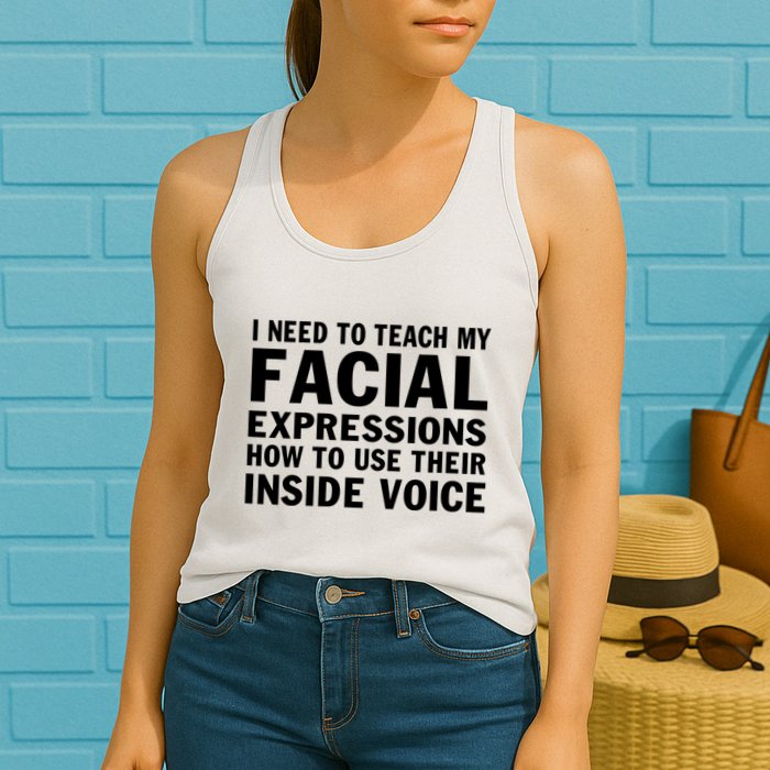 Womens I Need To Teach My Facial Expressions How To Use Their Voice Womens Tank Top