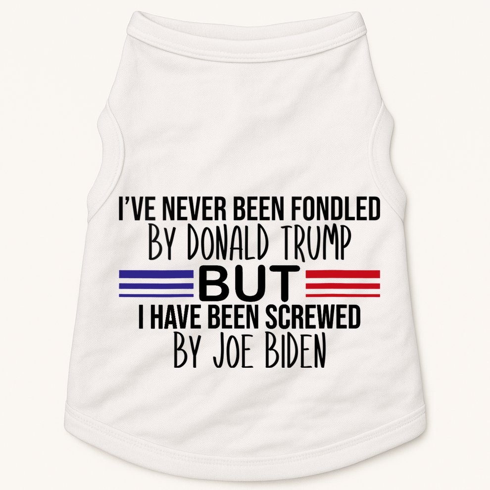 Wo I’ve Never Been Fondled By Donald Trump But Screwed By Biden V-Neck Doggie Tank