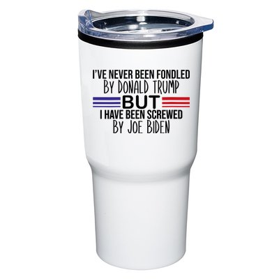 Wo I’ve Never Been Fondled By Donald Trump But Screwed By Biden V-Neck Tumbler
