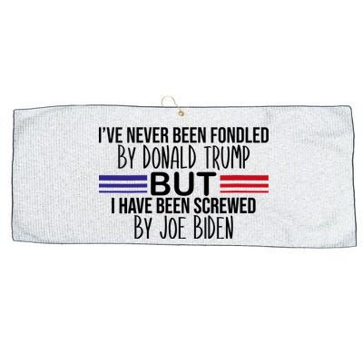 Wo I’ve Never Been Fondled By Donald Trump But Screwed By Biden V-Neck Large Microfiber Waffle Golf Towel