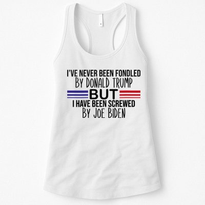 Wo I’ve Never Been Fondled By Donald Trump But Screwed By Biden V-Neck Womens Tank Top