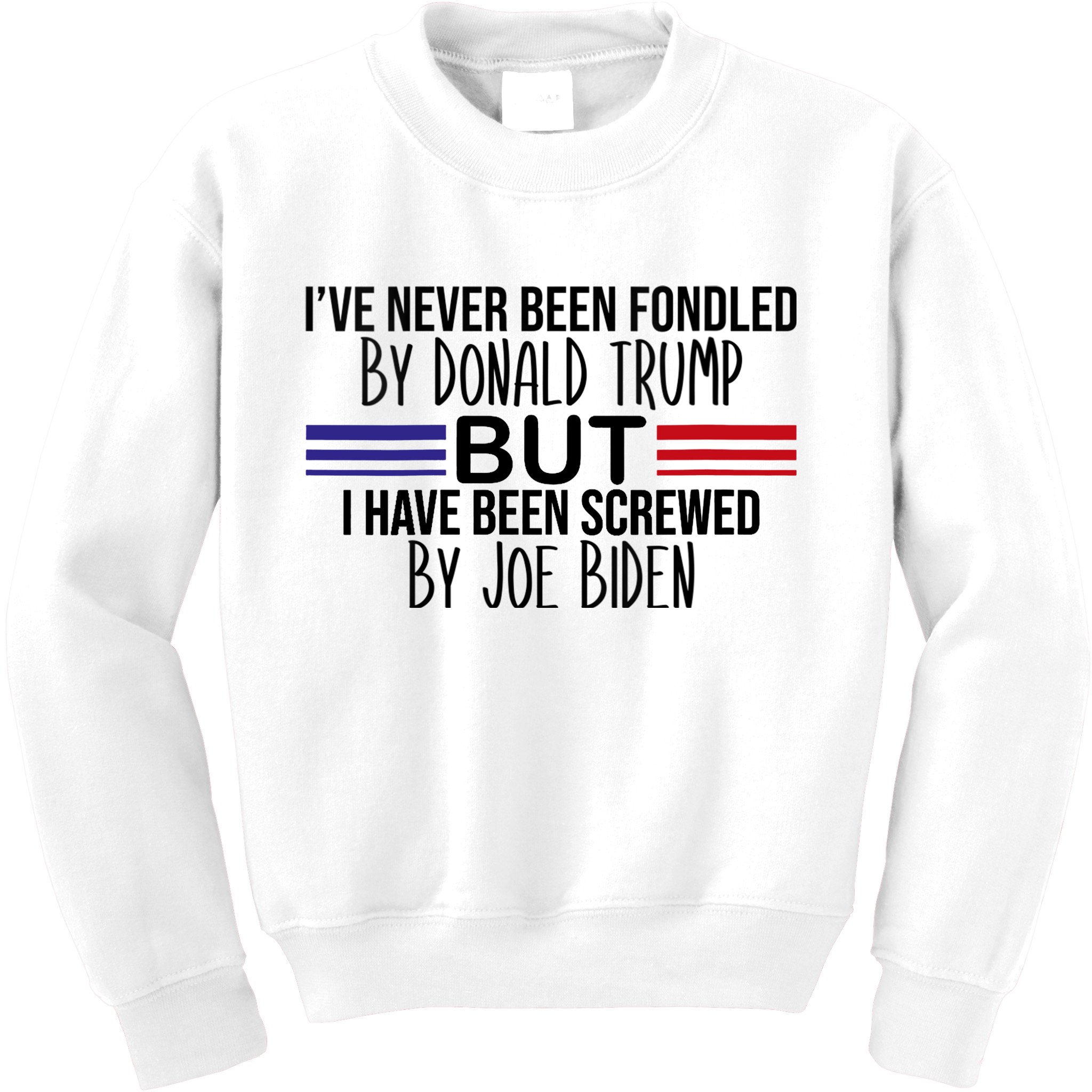 Wo I’ve Never Been Fondled By Donald Trump But Screwed By Biden V-Neck Kids Sweatshirt
