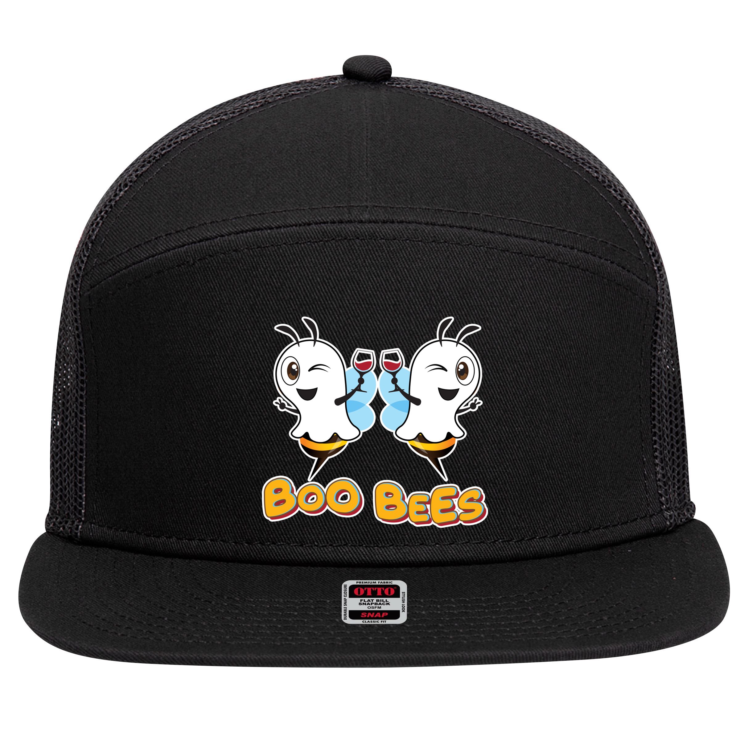 Wine Boo Bees Funny Ghost 7 Panel Mesh Trucker Snapback Hat
