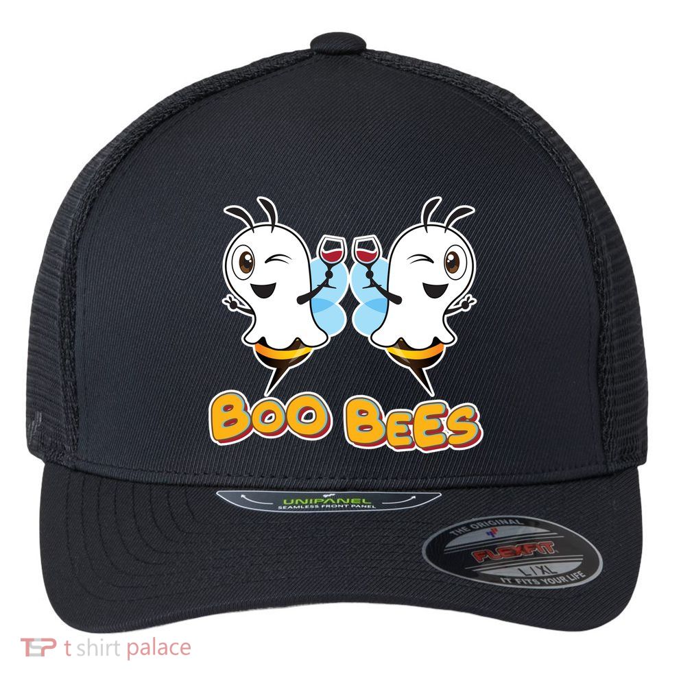 Wine Boo Bees Funny Ghost Flexfit Unipanel Trucker Cap
