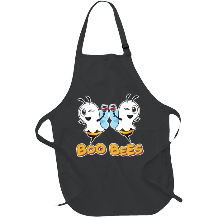 Wine Boo Bees Funny Ghost Full-Length Apron With Pockets