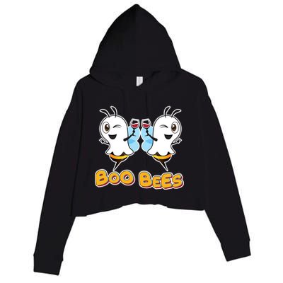 Wine Boo Bees Funny Ghost Crop Fleece Hoodie