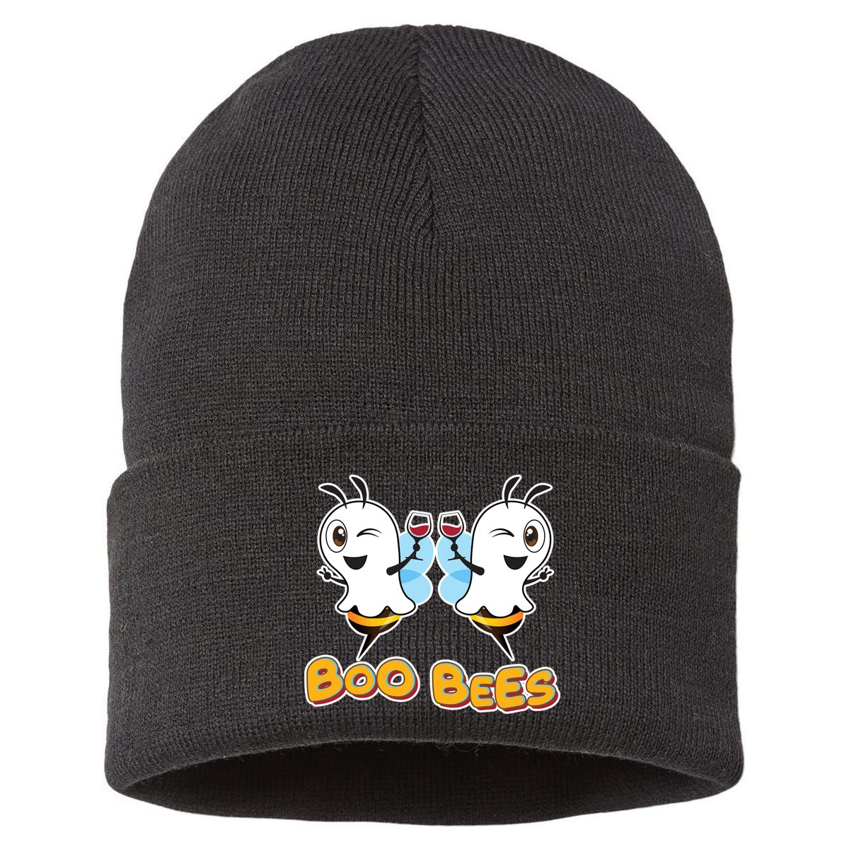 Wine Boo Bees Funny Ghost Sustainable Knit Beanie