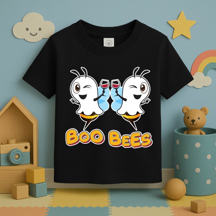 Wine Boo Bees Funny Ghost Toddler T-Shirt