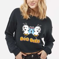 Wine Boo Bees Funny Ghost Cropped Pullover Crew