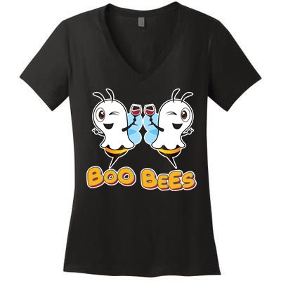 Wine Boo Bees Funny Ghost Women's V-Neck T-Shirt