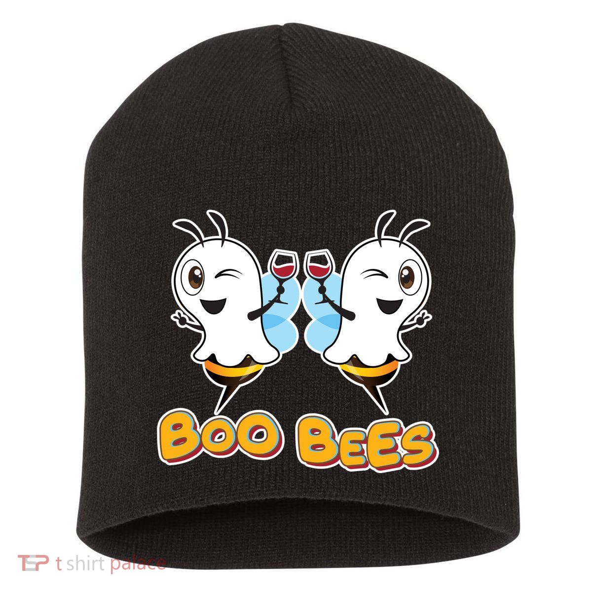 Wine Boo Bees Funny Ghost Short Acrylic Beanie