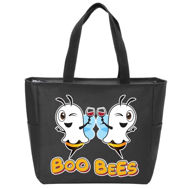 Wine Boo Bees Funny Ghost Zip Tote Bag