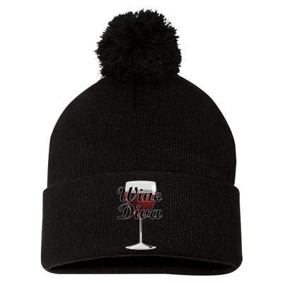 Wine Diva Pom Pom 12in Knit Beanie