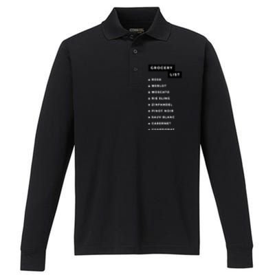 Wine Grocery List Performance Long Sleeve Polo