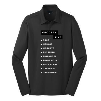 Wine Grocery List Silk Touch Performance Long Sleeve Polo