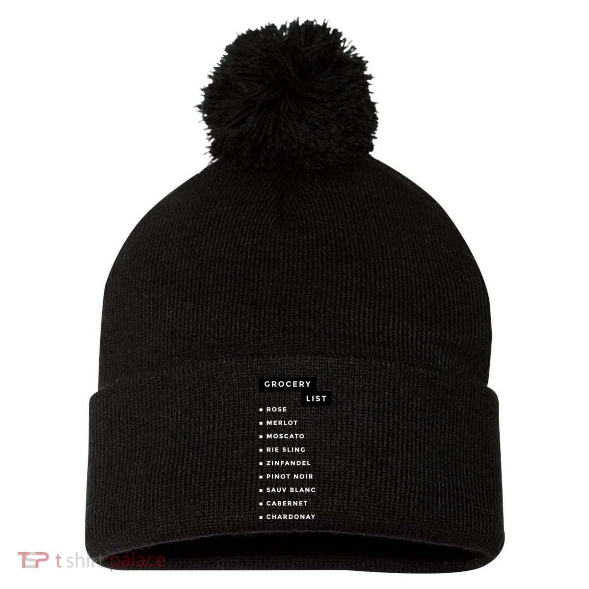 Wine Grocery List Pom Pom 12in Knit Beanie