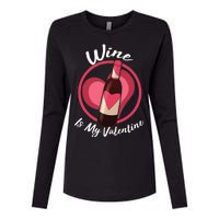 Wine is My Valentine Funny Valentine's Day Womens Cotton Relaxed Long Sleeve T-Shirt