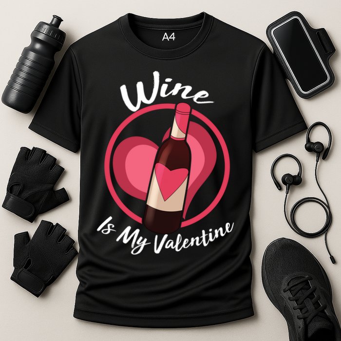 Wine is My Valentine Funny Valentine's Day Cooling Performance Crew T-Shirt