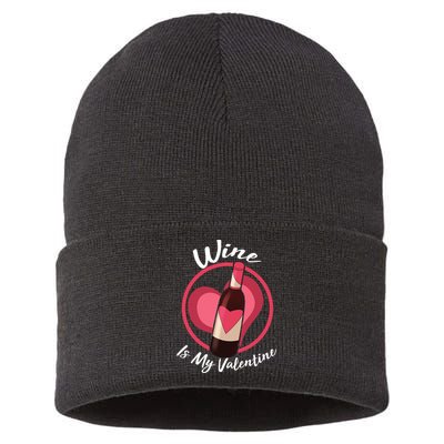 Wine is My Valentine Funny Valentine's Day Sustainable Knit Beanie