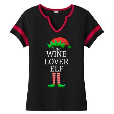 Wine Lover Elf Family Matching Christmas Ladies Halftime Notch Neck Tee