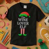 Wine Lover Elf Family Matching Christmas Kids T-Shirt